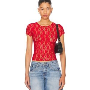 Superdown Red Lace Sheer Top NWT